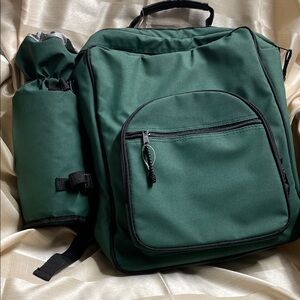 Forest Green Insulated Picnic Backpack with Wine Bottle Holder
